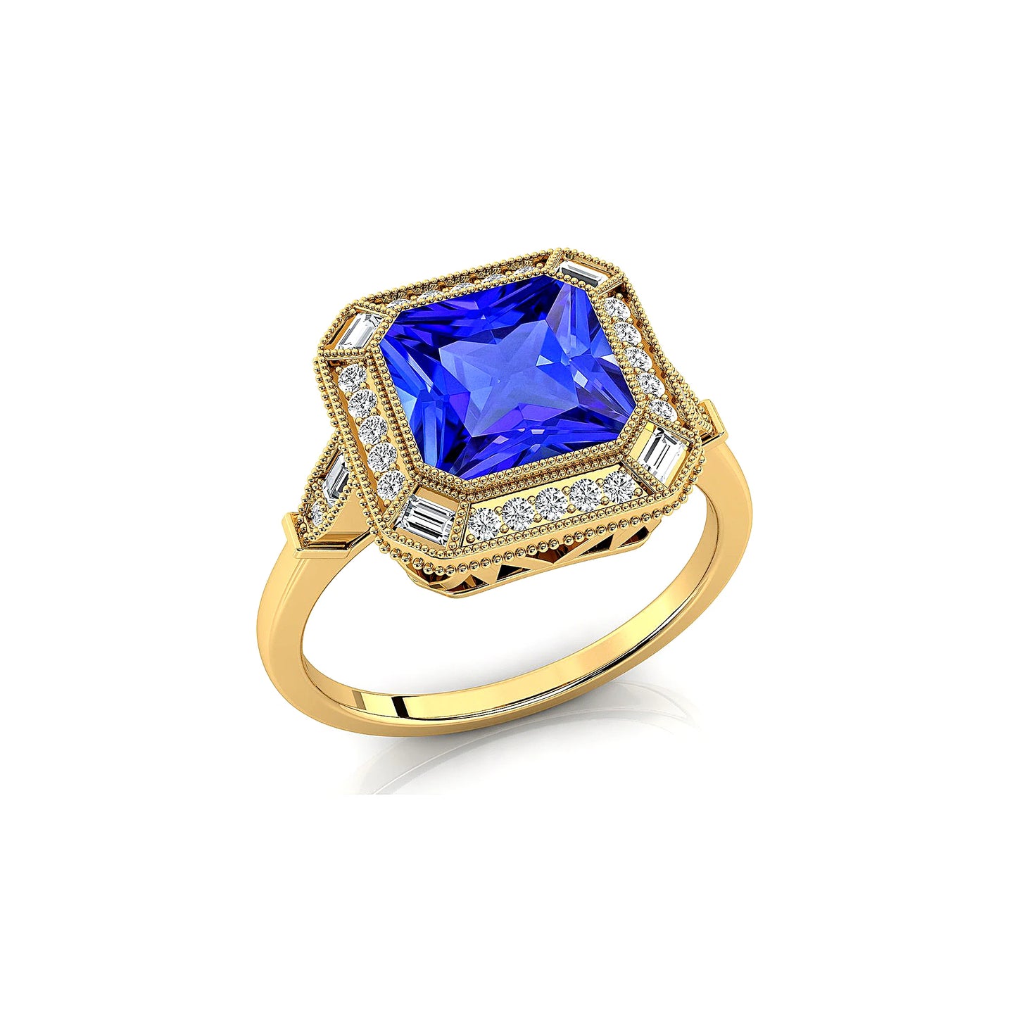 18kt Solid Gold Engagement Rings Natural Tanzanite Gemstone Real Diamonds Rhodium Plated Classic Style Wedding Valentine's Day