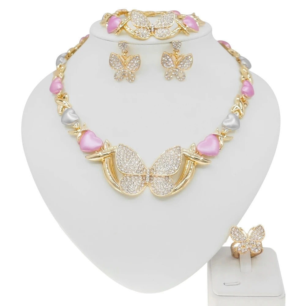 Zhuerrui Wholesale Jewelry Set 18k Gold Butterfly Jewelry Fashion butterfly Necklace butterfly Jewelry Set X0167
