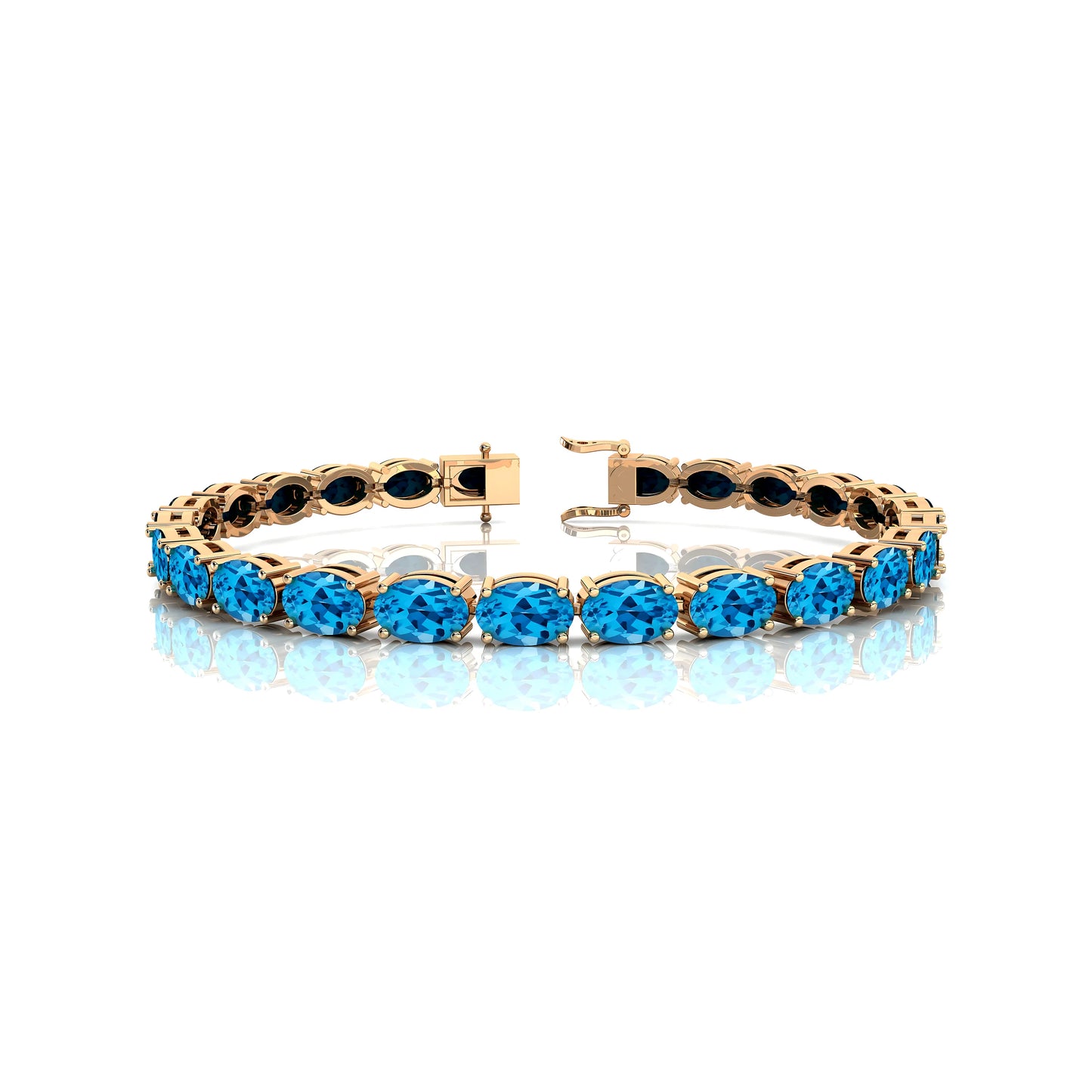 Classy Oval Shaped Swiss Blue Topaz Gemstone 18k Pure Gold Tennis Bracelet Unique Wedding Fine Jewelry Valentine's Gift Bracelet