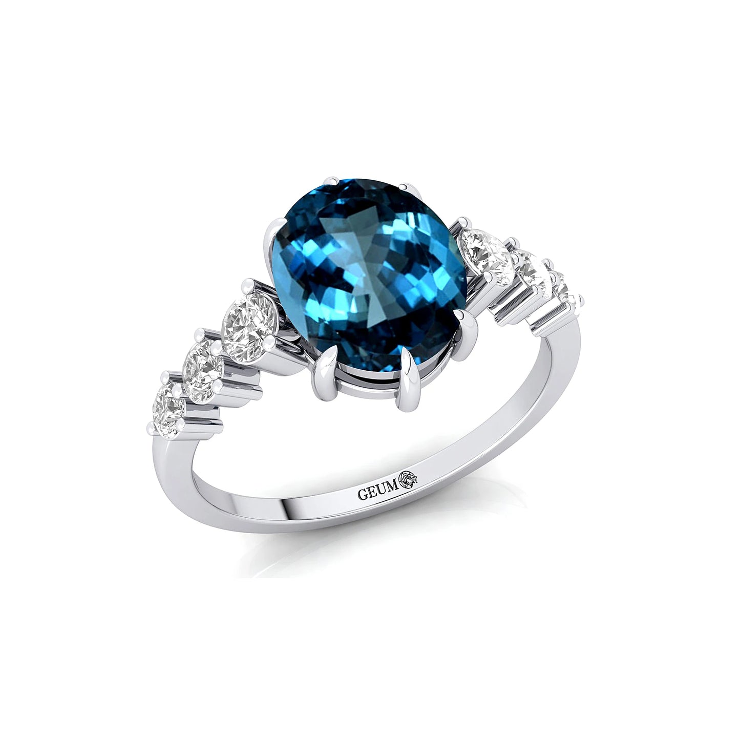 Elegant Design Oval Cut Natural London Blue Topaz Gemstone Cluster Rings in 18k Solid Gold With Real Diamonds Fine Bridal Rings