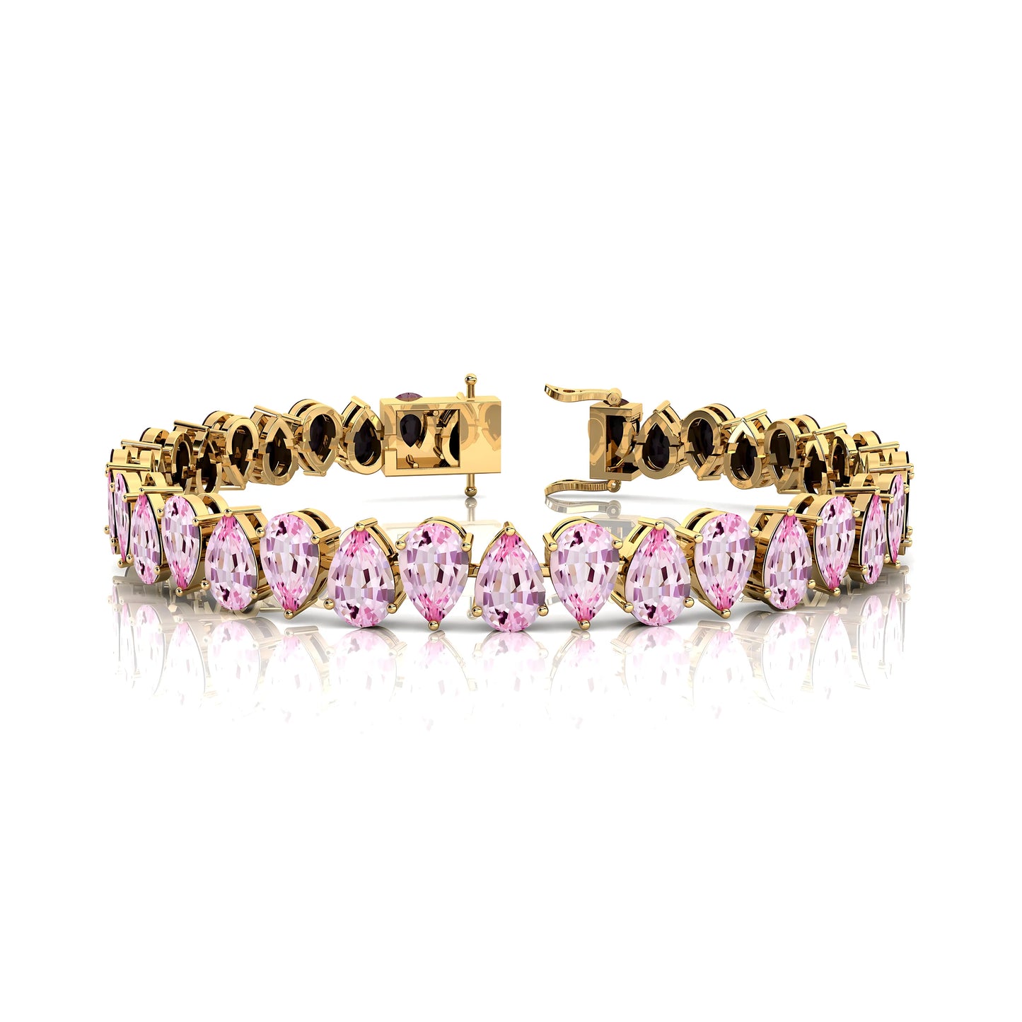 Top-Rated Supplier 14K Yellow Gold Prong Set Natural Pink Morganite Tennis Chain Bracelet Pear Morganite Bridal Tennis Bracelets