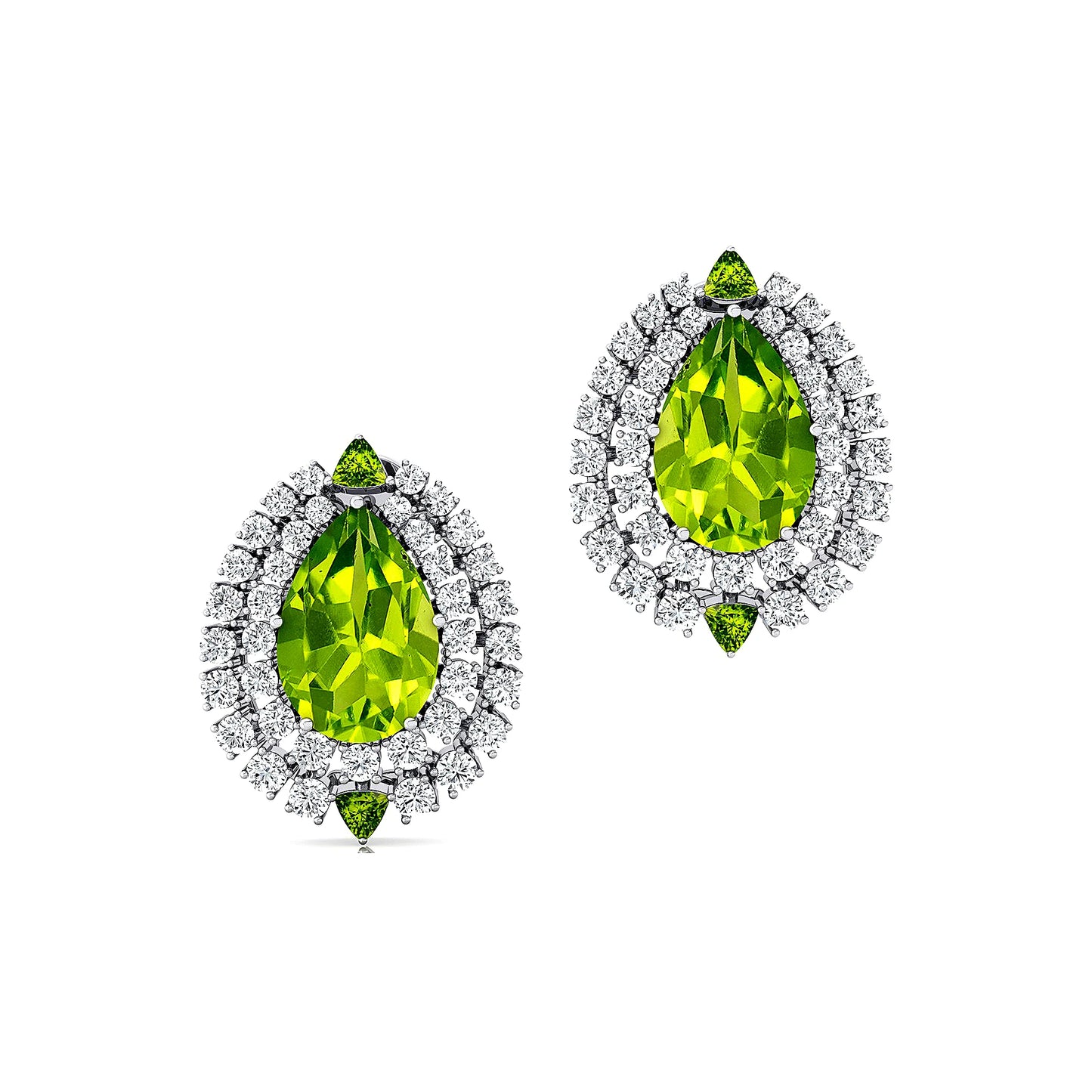 Luxurious Cute Halo Pear Cut Stud Earrings for Women Natural Peridot Gemstone and Real Diamonds Halo Studs 14k Solid Gold Gift