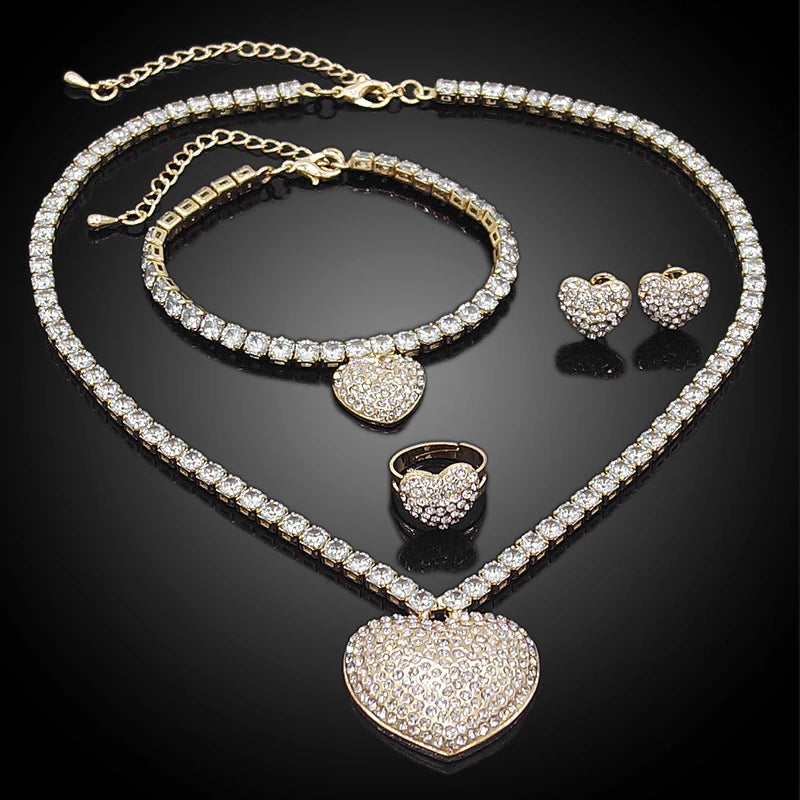 Zhuerrui Crystal Big Love 18k Gold Plating Wedding Jewelry Sets I Love You Hug and Kiss Heart of the Eternal Jewelry Set X0069