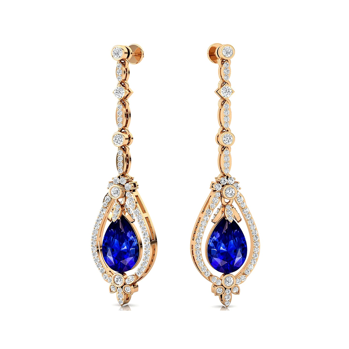100% Lab Grown Blue Sapphire Luxury Handmade Solid Gold Drop Earrings with Real Diamonds Cute Style Party Gift Jewelry