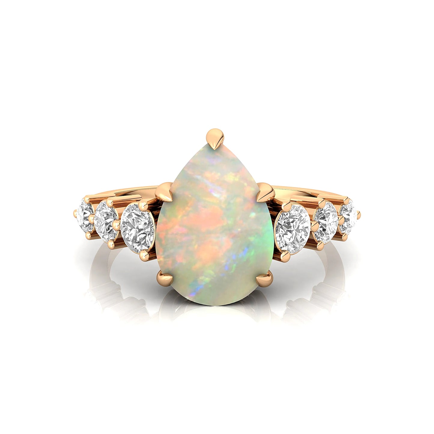 18k Solid Gold Engagement Gift Natural Ethiopian Opal Gemstone Real Diamond Classic Pave Setting Rings Luxurious Bridal Jewelry