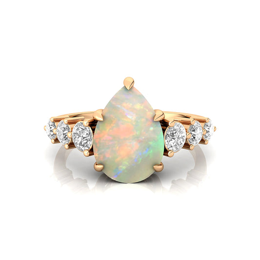 18k Solid Gold Engagement Gift Natural Ethiopian Opal Gemstone Real Diamond Classic Pave Setting Rings Luxurious Bridal Jewelry