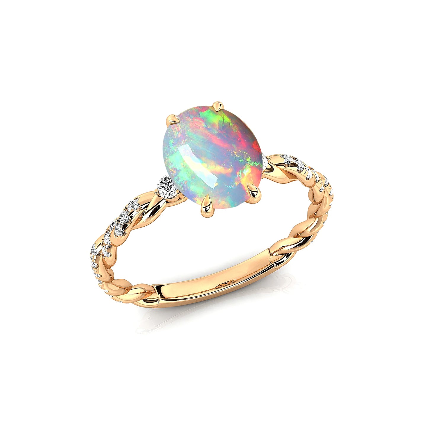 18k Solid Gold Rhodium Plated Ring Natural Ethiopian Opal & Real Diamond Birthstone Engagement Rings Valentine's Day Gift OEM