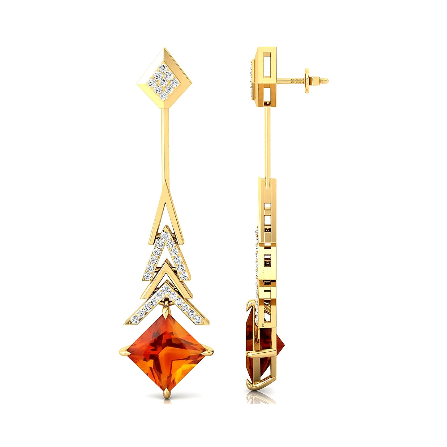 18k Solid Gold Natural Citrine & Real Diamonds Drop Earrings Rhodium Plated Cute Style Wedding Anniversary Gift for Women