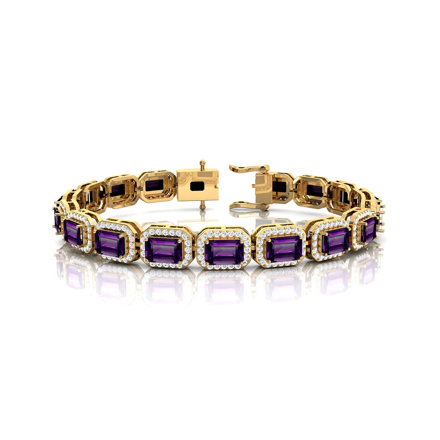 Classic Octagon Amethyst & Diamond Tennis Bracelet Custom Solid Gold 14K Fine Jewelry Luxury Gift Tennis Bracelets Wholesaler