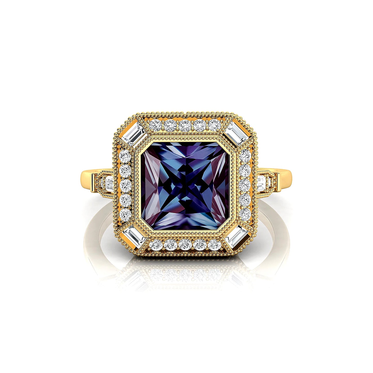 Handmade Cluster Rings Lab Grown Alexandrite Gemstone 18K Solid Gold Rhodium Adorned Real Diamonds Fine Jewelry Unisex Gift