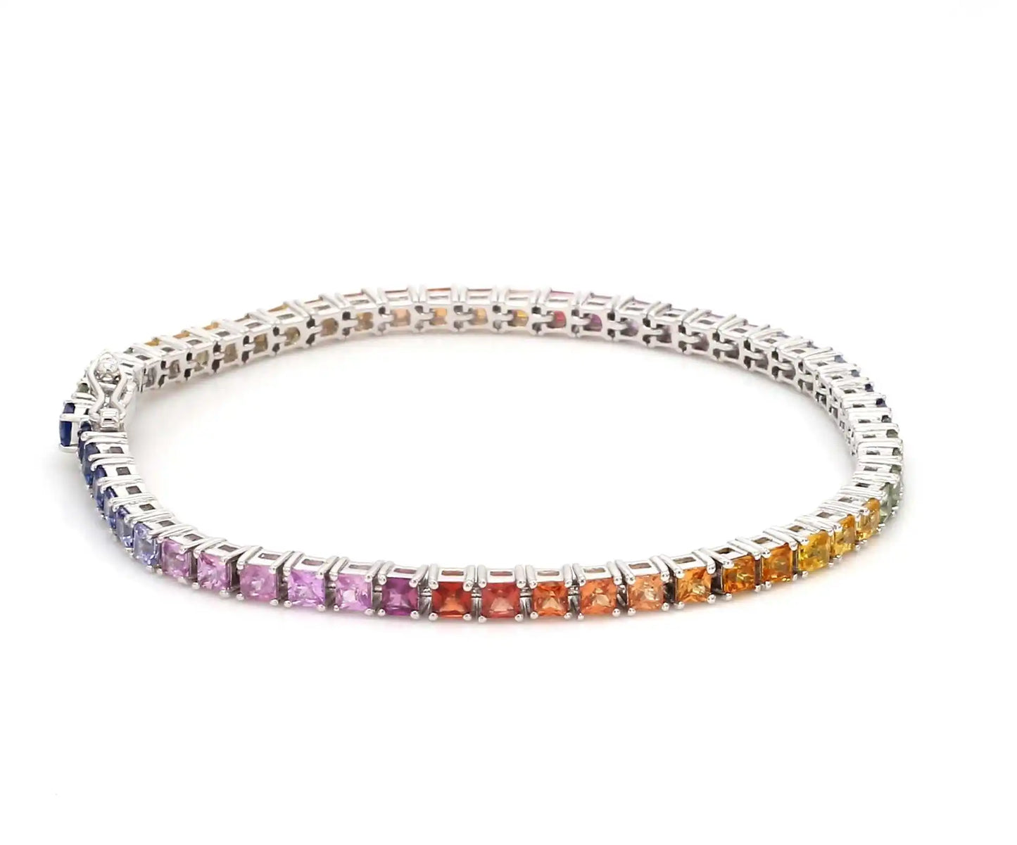 14k Pure Gold Princess Cut Rainbow Sapphire Natural Gemstone Tennis Chain Dainty Classic Beaded Luxury Bracelets for Party Gift