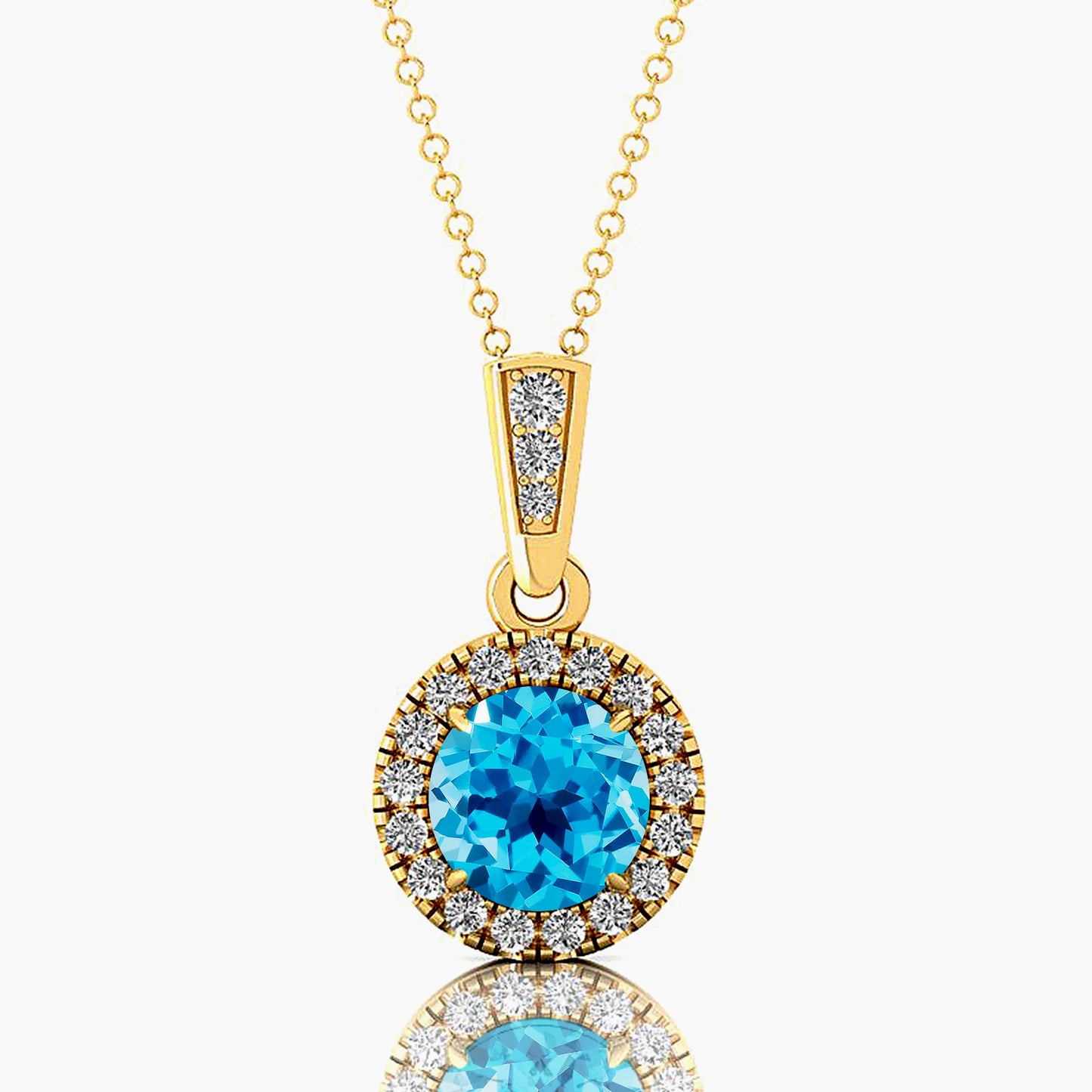 18Kt Solid Gold Cute Rhodium Plated Natural for Blue Topaz Pendant Necklace Real Diamond Women's All Occasion Gift OEM ODM