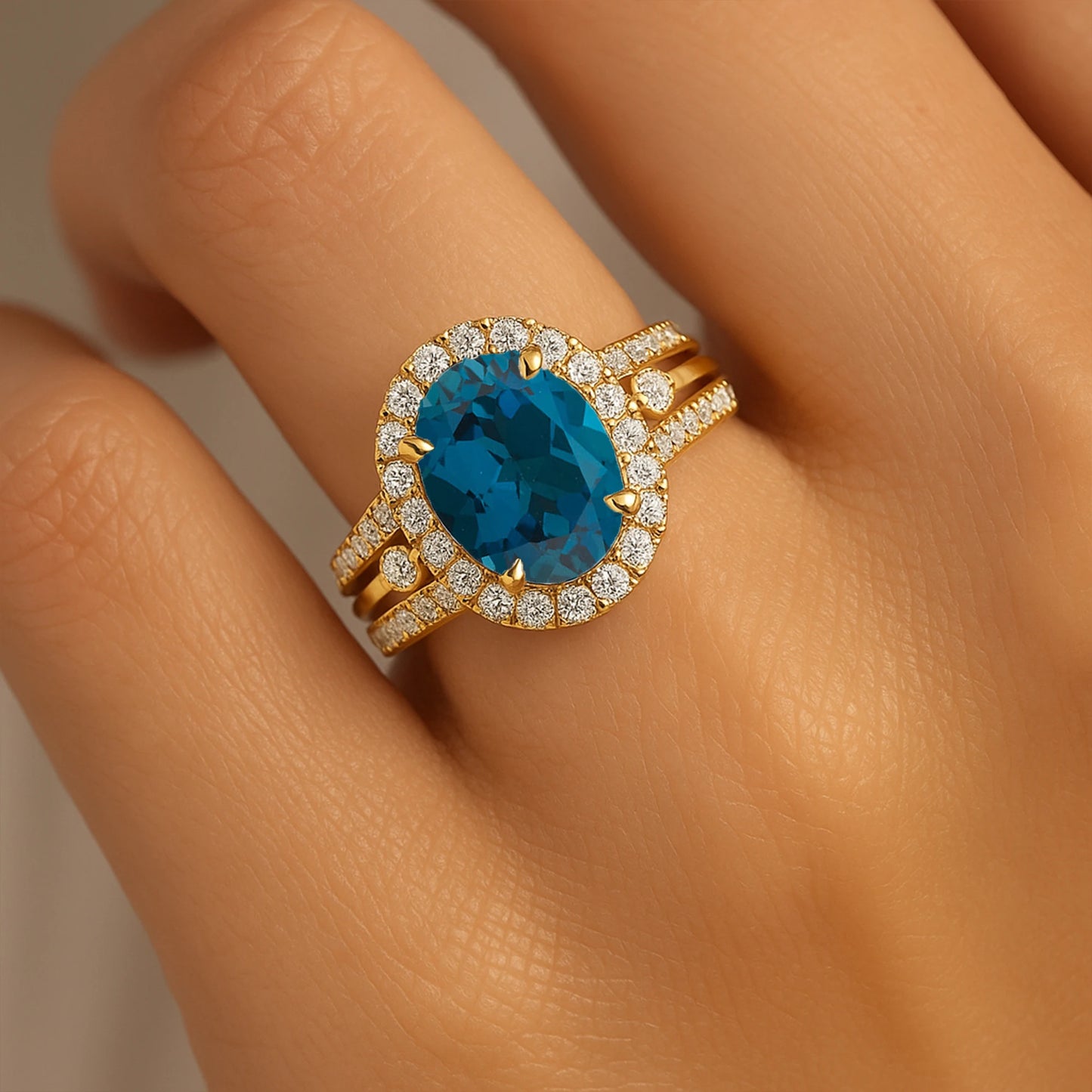 Beautiful London Blue Topaz 14k Solid Gold Wedding Engagement Classic Designer Custom Fine Jewelry Anniversary OEM Prong Setting