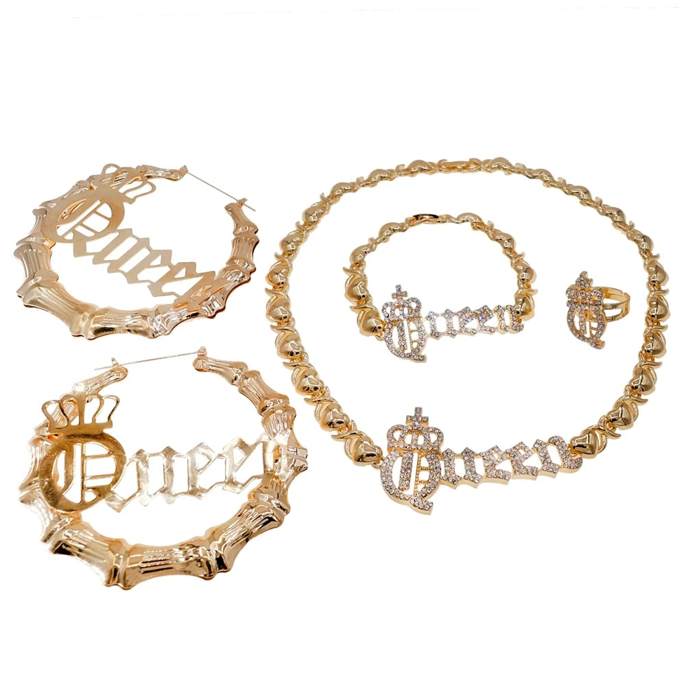 Zhuerrui Fashion Queen I Love You Rhinestone Crown Jewelry Set Indian High Quality Wedding Bridal Prom Zircon Wholesale SetX0133