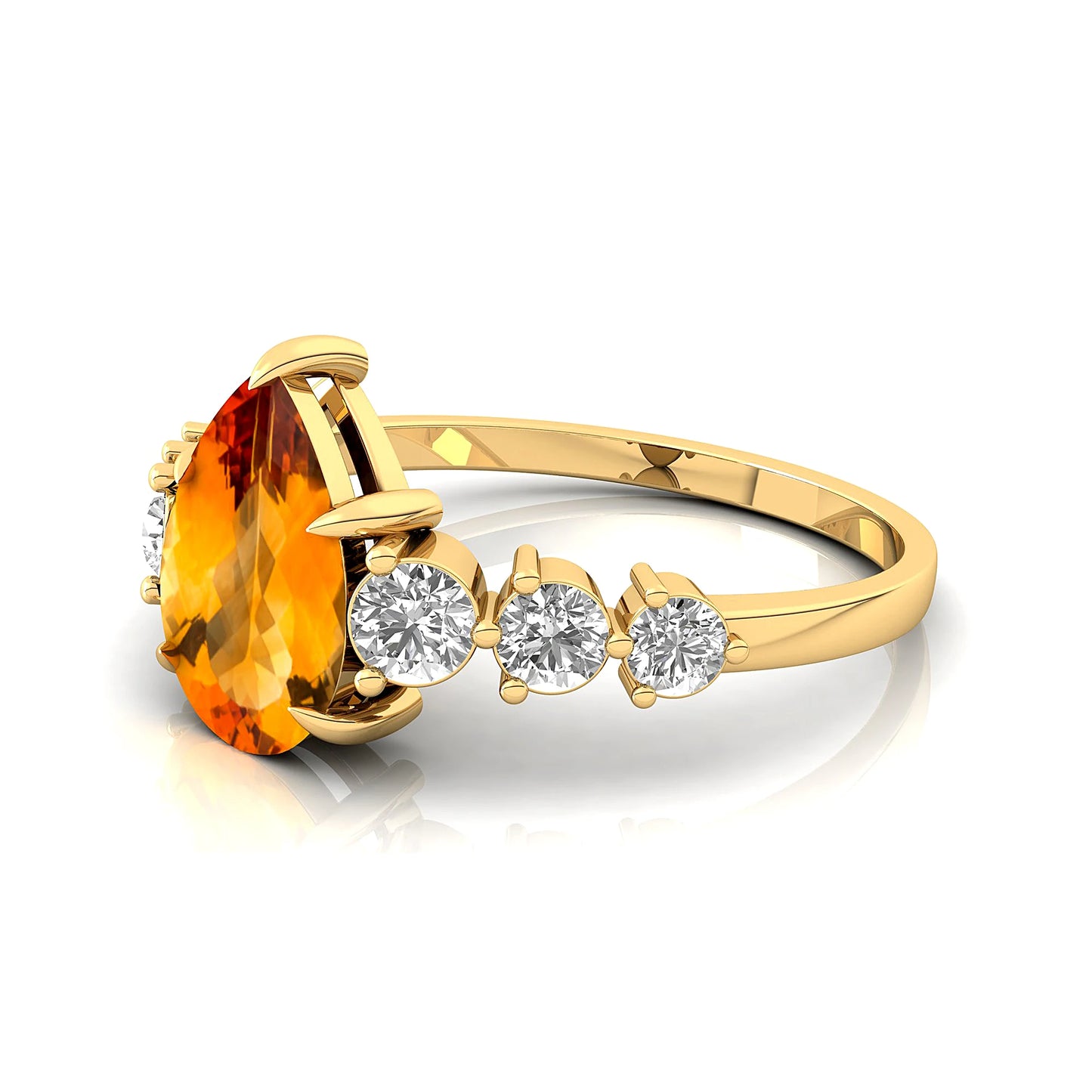 Natural Gemstone Dazzling Pear Cut Citrine 18k Solid Rose Gold Bridesmaid Cluster Rings with Genuine Diamonds at Wholesale Price