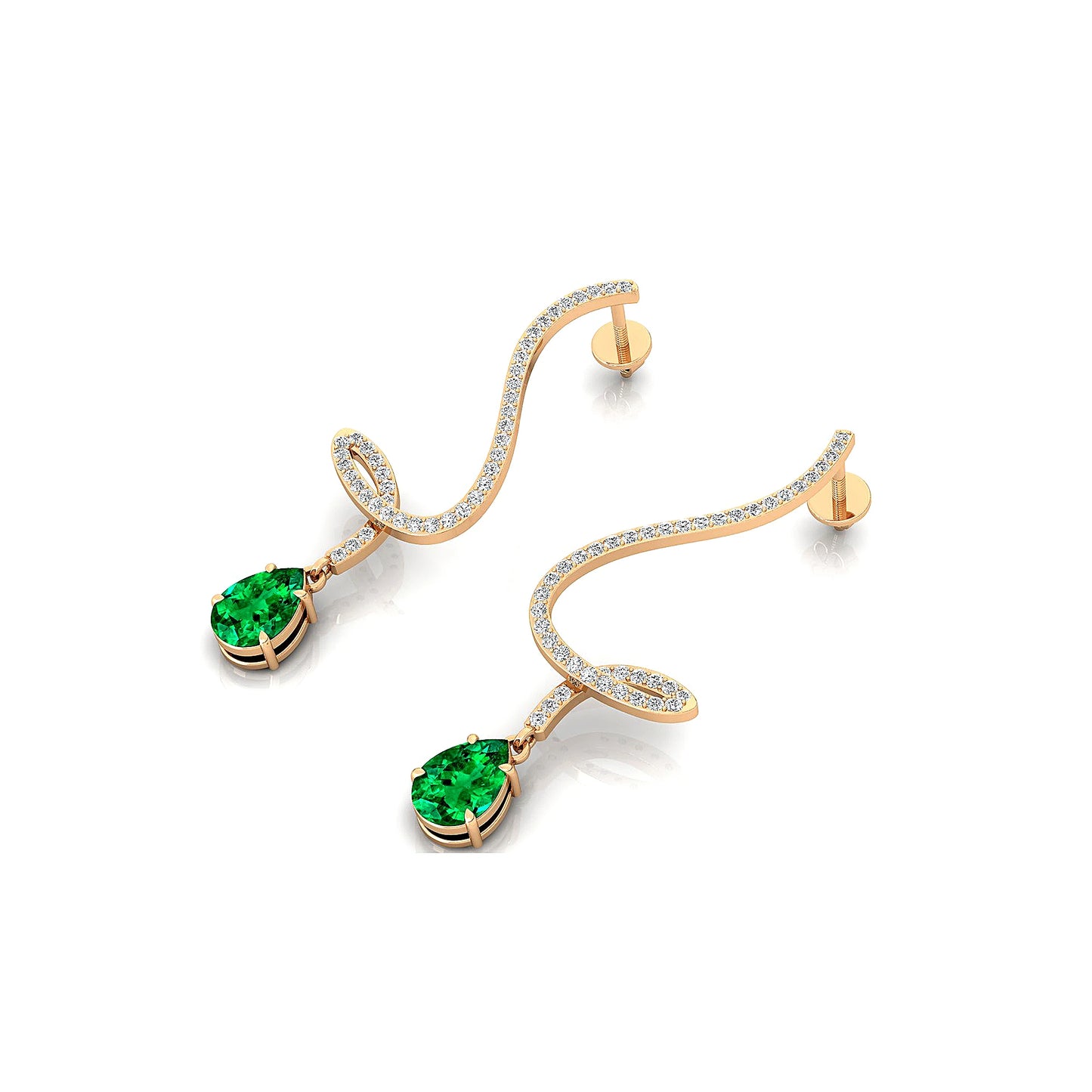 Luxurious 18k Solid Gold Lab Emerald Gemstone & Real Diamonds Long Dangling Drop Earrings For Women Handmade Jewelry ODM OEM