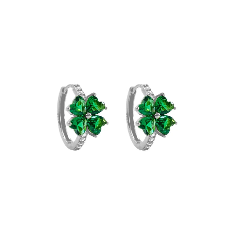 ArtistA Yinshiqi 925 Silver Jewelry Set for Women 18K Gold Plated Flower Green Zircon Hoop Earrings Necklace Bracelet Parties Weddings