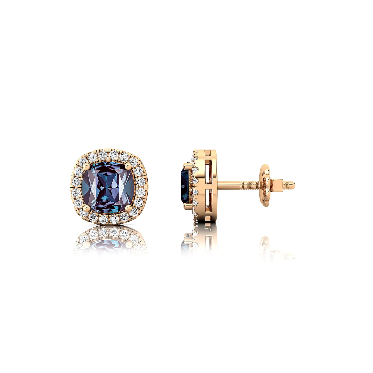 18k Solid Gold Lab Grown Alexandrite Dainty Halo Stud Earrings With Natural Diamonds Fine Jewelry Stud Earrings Wedding Gift