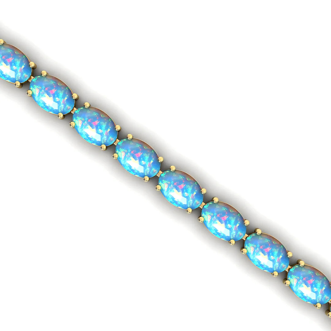 Romantic Style 14K Gold Ethiopian Opal Tennis Bracelet Oval Shape Semiprecious Opal Gemstone Bracelet For Engagement Anniversary