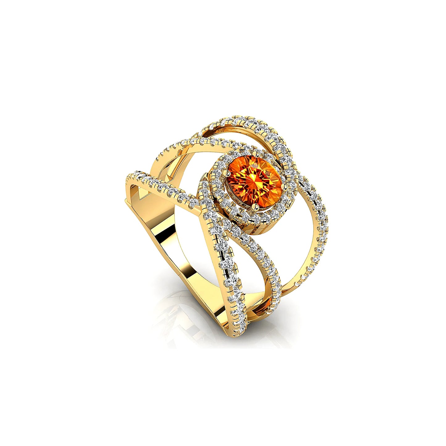 Luxury Hand Crafted 18K Solid Gold Solitaire Rings Natural Citrine Certified Diamonds Rhodium Plated Prong Setting Wedding