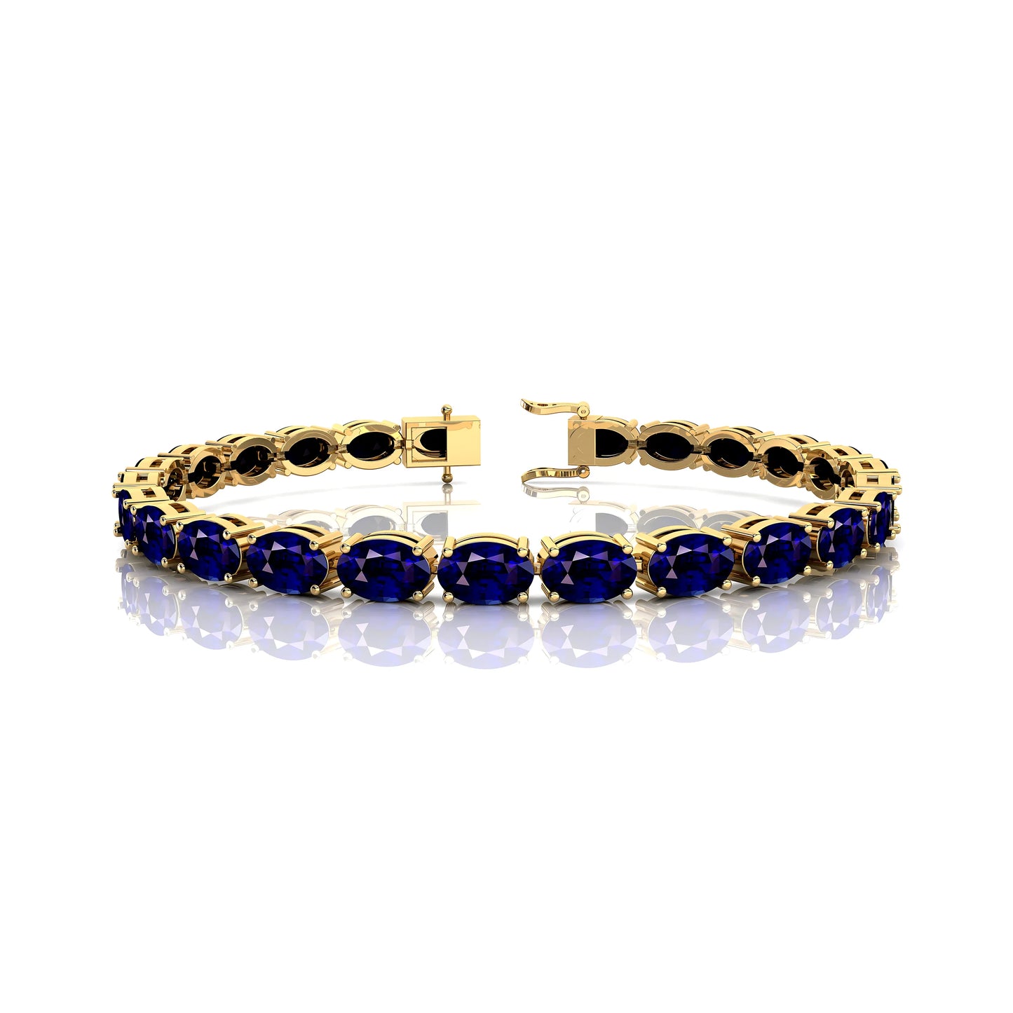 14K Gold Top Quality Natural Blue Sapphire Birthstone Tennis Chain Bracelets Oval Shape Prong Setting Precious Gemstone Bracelet