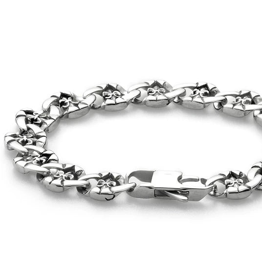 REBEL VIKING Gothic Skull Link Chain Bracelet – 12mm Silver Stainless Steel