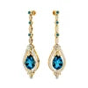 Pear Cut Natural London Blue Topaz Gemstone Real Diamond 18K Solid Gold Dangle Drop Halo Earrings Wedding Party Gift for Women