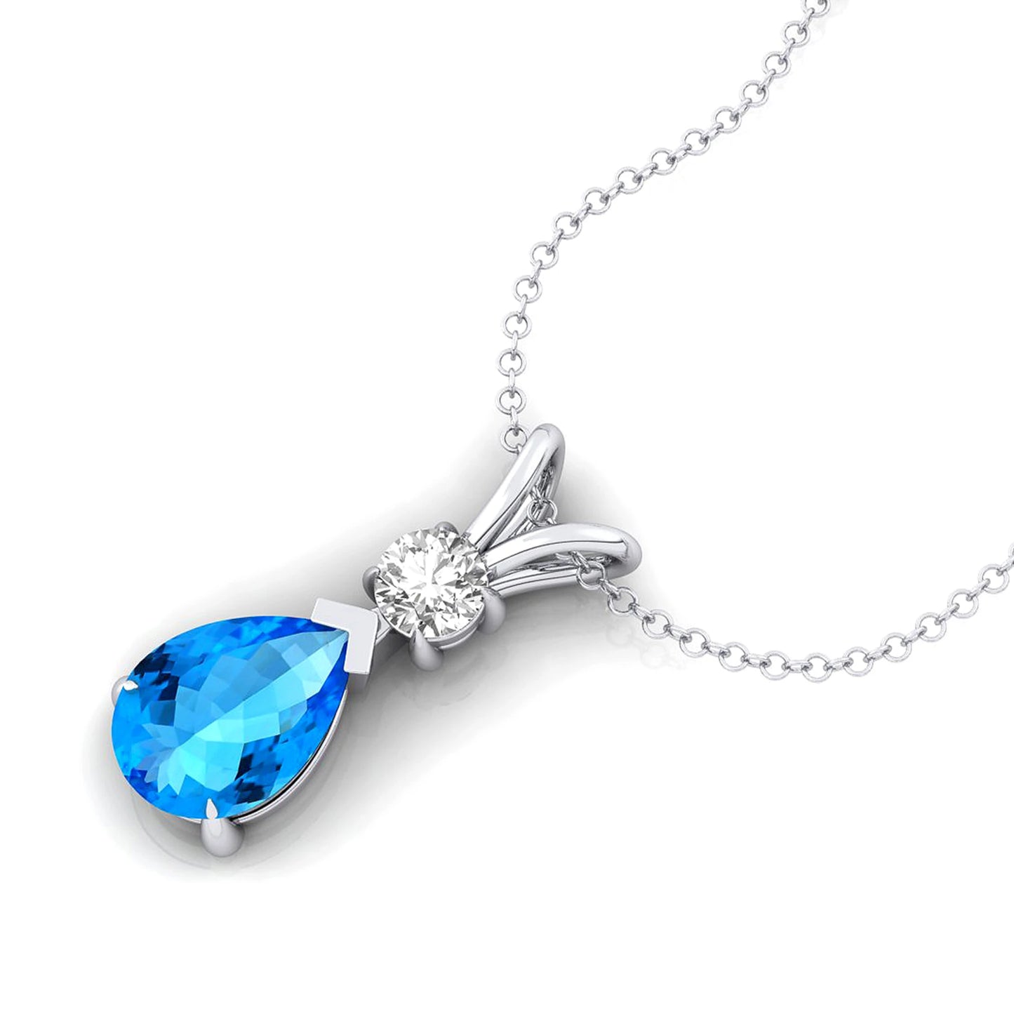 Luxurious Solid Gold Cute Women's Pendant White Diamond for Swiss Blue Topaz Gemstone Charm Necklace Rhodium Plated Third Party