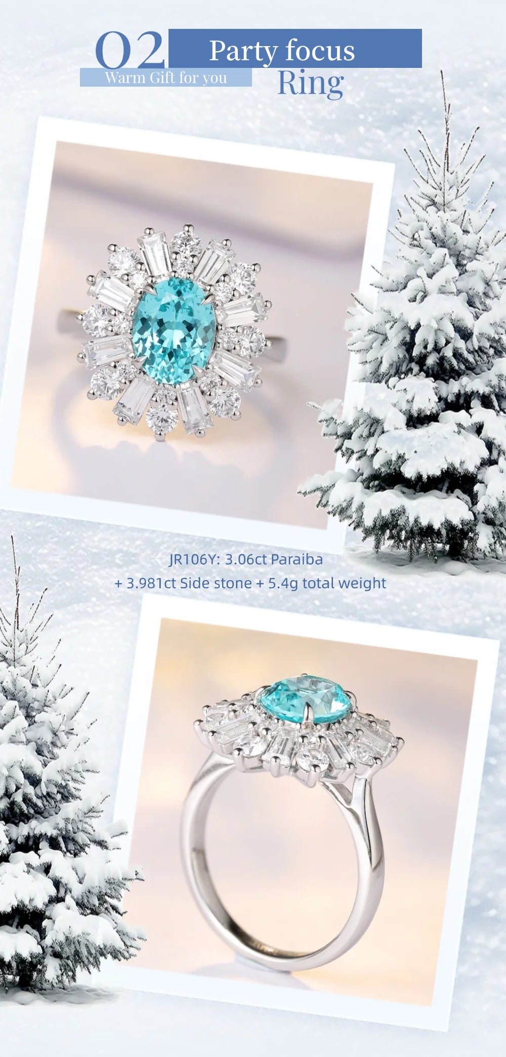 Gemfiori Anster Oval Cut Lab Made Diamonds and Ring S925 Sterling Silver Lab Created Paraiba Women Ring