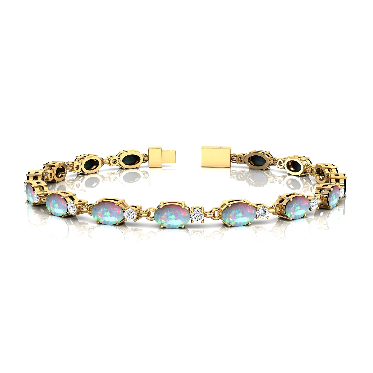 Natural Round Cut Ethiopian Opal 14K Gold Tennis Bracelet-Engagement Anniversary Gift & Party Fashion Jewelry