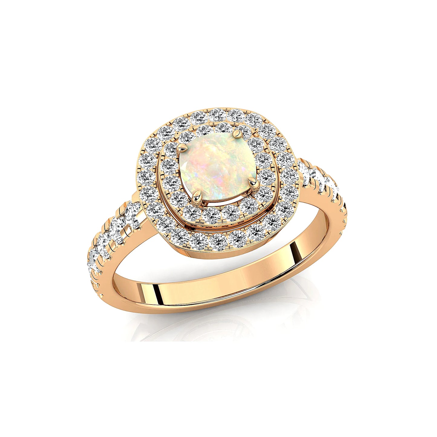 18kt Solid Gold Rings Natural Ethiopian Opal & Real White Diamonds Rhodium Plated Wedding Solitaire Halo Ring Fine Jewelry