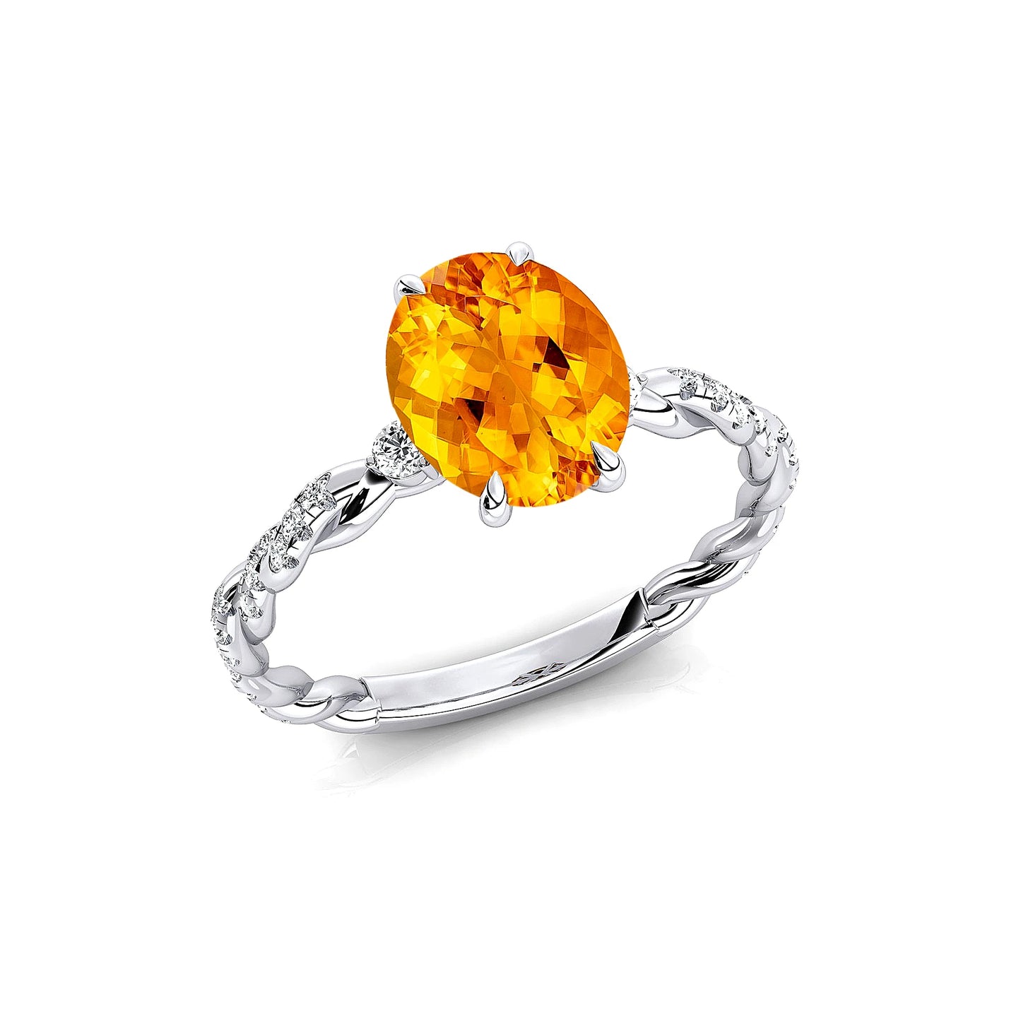 New Gorgeous 18k Solid Gold Dainty Solitaire Rings Cut Natural Citrine Gemstone & White Diamonds Rhodium Plated Partywear Ring
