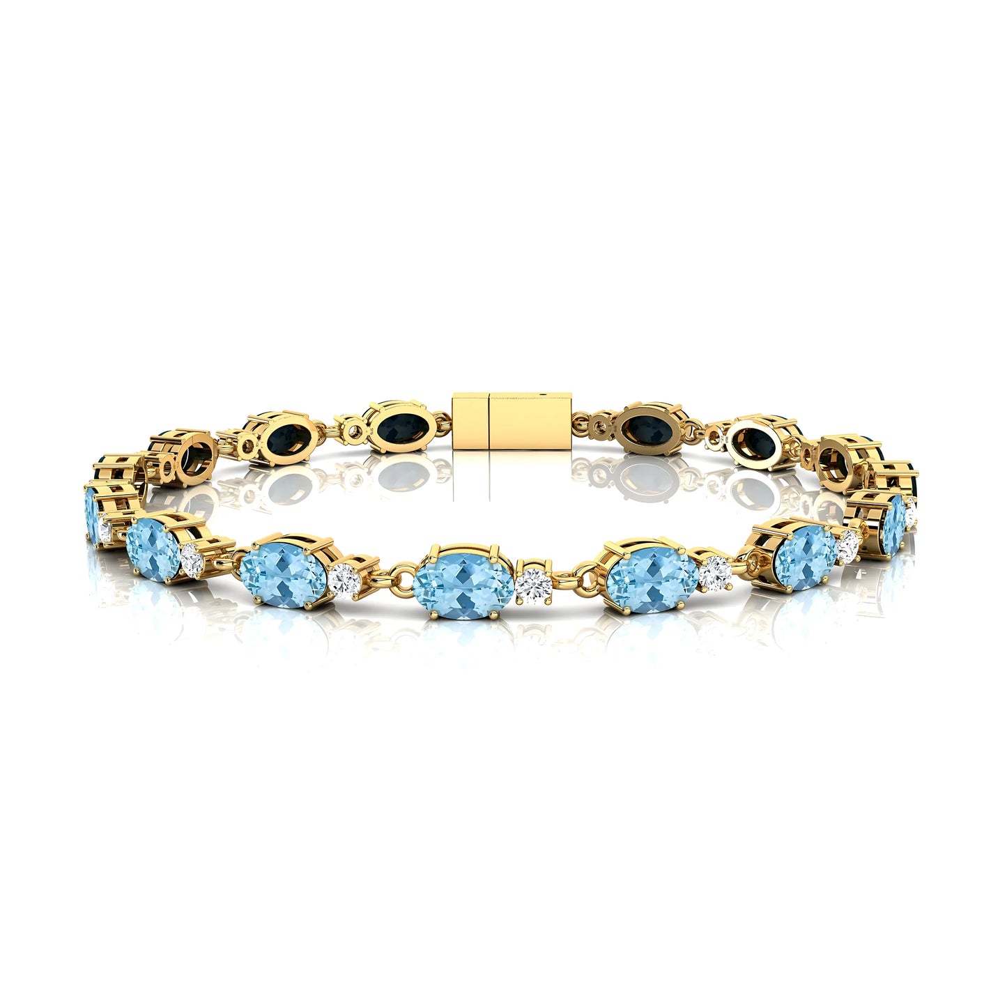 Latest Trendy Style Custom Natural Aquamarine Gemstone & Real Diamond Tennis Bracelet 14K Solid Gold Fine Jewelry Gift for Her