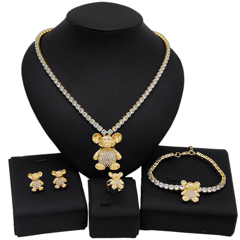 Zhuerrui Crystal Big Teddy Bear I Love You Jewelry Sets 18 Karat Brazil's Golden Hug and Kiss Girls Teddy Fine Jewelry Set X0071
