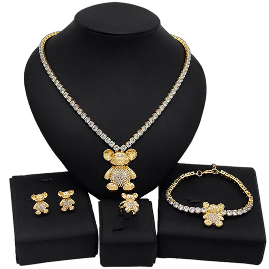 Zhuerrui Crystal Big Teddy Bear I Love You Jewelry Sets 18 Karat Brazil's Golden Hug and Kiss Girls Teddy Fine Jewelry Set X0071