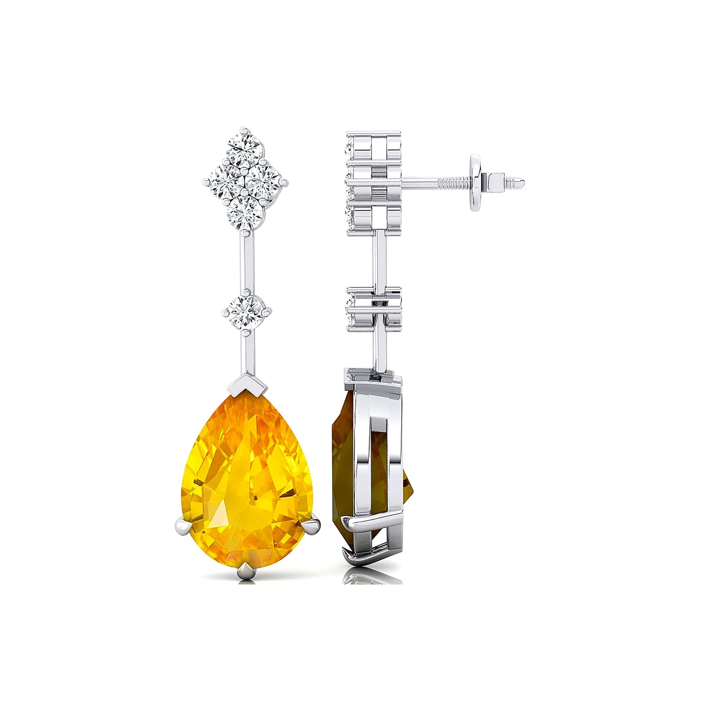 Solid Gold Lab Yellow Sapphire Gemstone & Real Diamonds Cute Stud Earrings for Women Party Gift Wholesale Valentine's Day