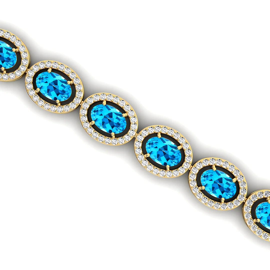 Unisex 14K Gold Oval Cut for Blue Topaz Cluster Tennis Bracelet Classic Luxury Charm Fashionable Party Wedding