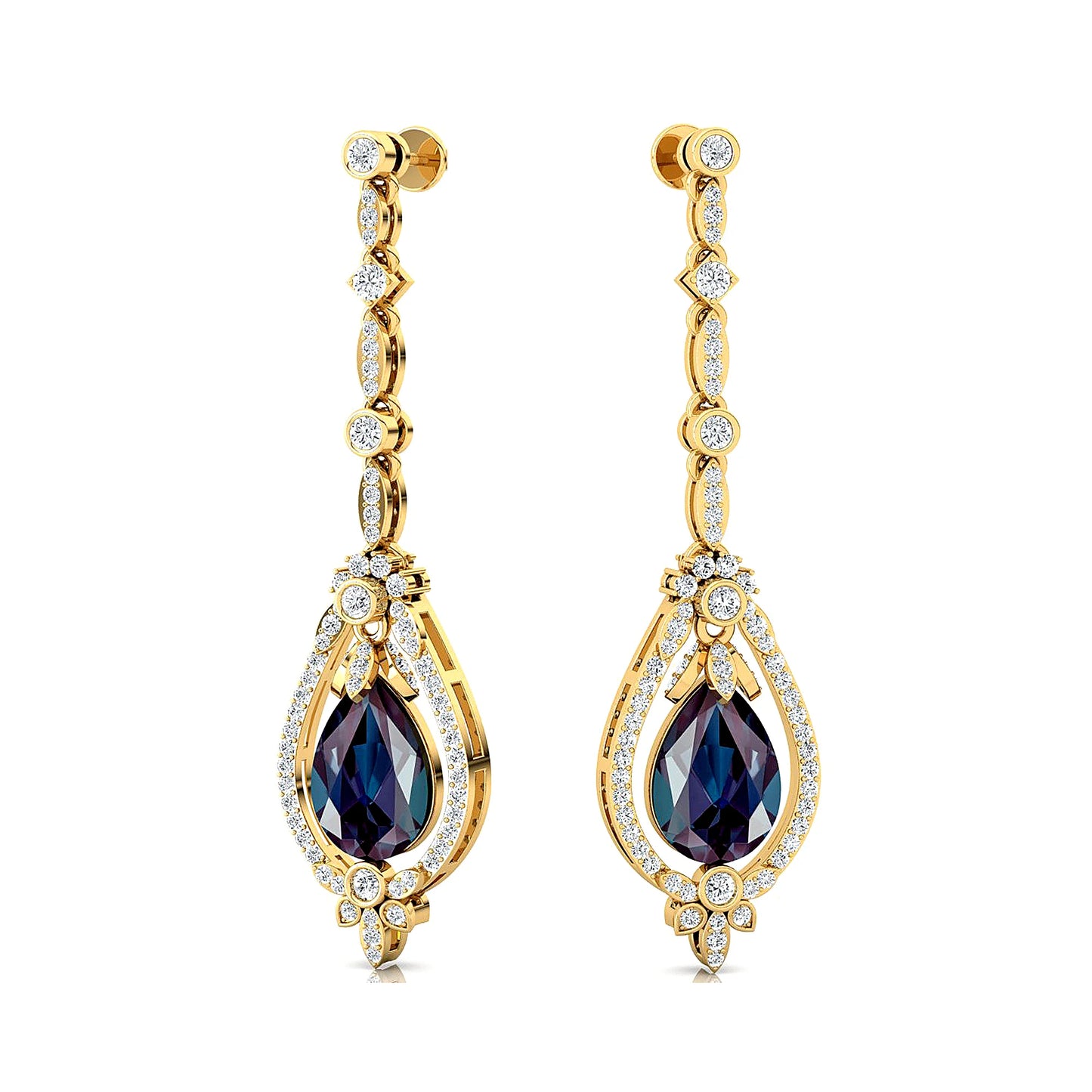 Lab Grown Alexandrite Gemstone Dainty Earrings Gift 18k Solid Gold Rhodium Plated Real Diamonds Luxurious Dangle Halo Earrings