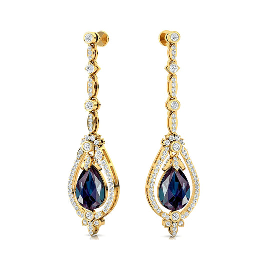 Lab Grown Alexandrite Gemstone Dainty Earrings Gift 18k Solid Gold Rhodium Plated Real Diamonds Luxurious Dangle Halo Earrings