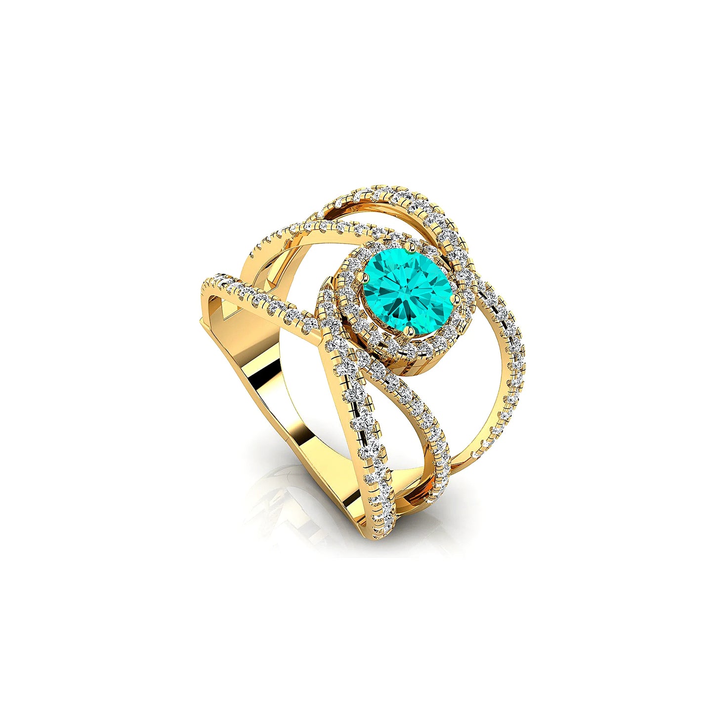 Lab Paraiba Tourmaline Solid Gold Fine Jewelry Women's Rings Natural Diamonds Rhodium Plated Wedding Engagement Birthstone