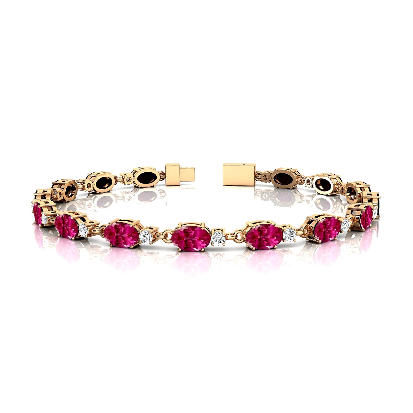 14K Gold Genuine Oval Shape Pink Sapphire Gemstone Stackable Tennis Bracelet For Unisex Hot Sale Good Quality Tennis Bracelets