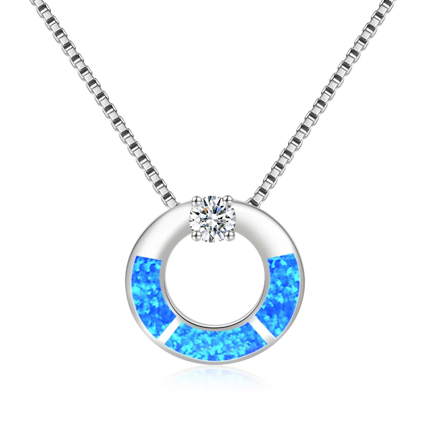Aobao Opal Pendant Necklace - Blue Fire Opal Inlaid Geometric Design | Coastal Nature Jewelry Bulk Gifts