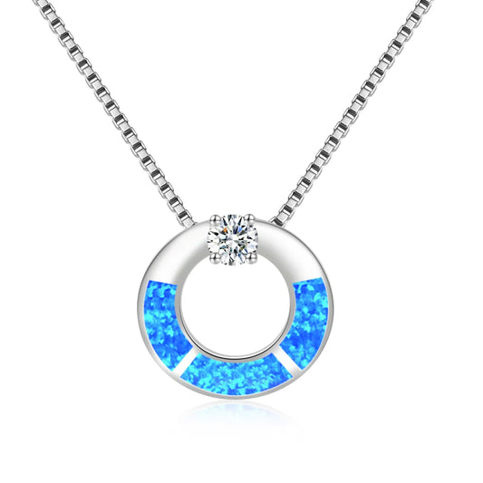 Aobao Opal Pendant Necklace - Blue Fire Opal Inlaid Geometric Design | Coastal Nature Jewelry Bulk Gifts