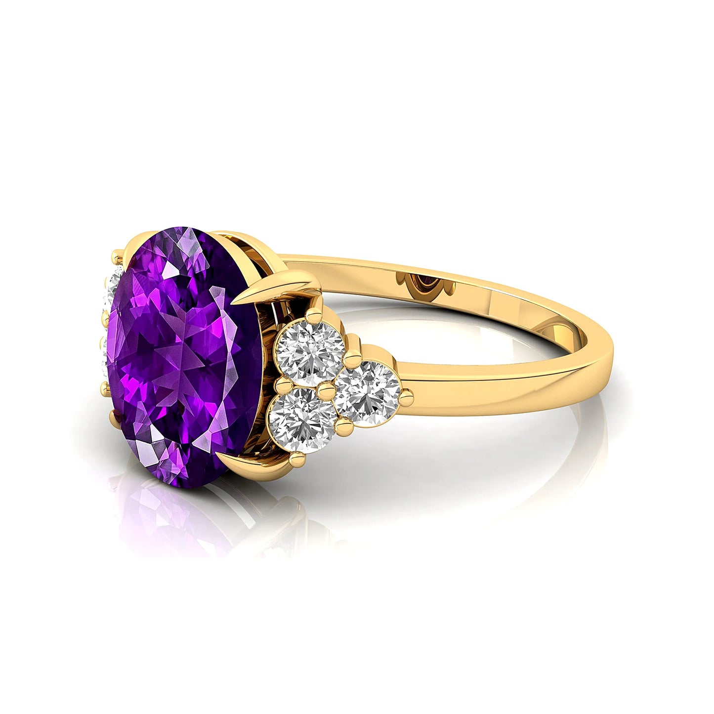 Beautiful Design Oval Cut Amethyst Faceted Halo Solitaire Ring 14k Solid Gold Adorned with Real Diamonds Gift for Wife