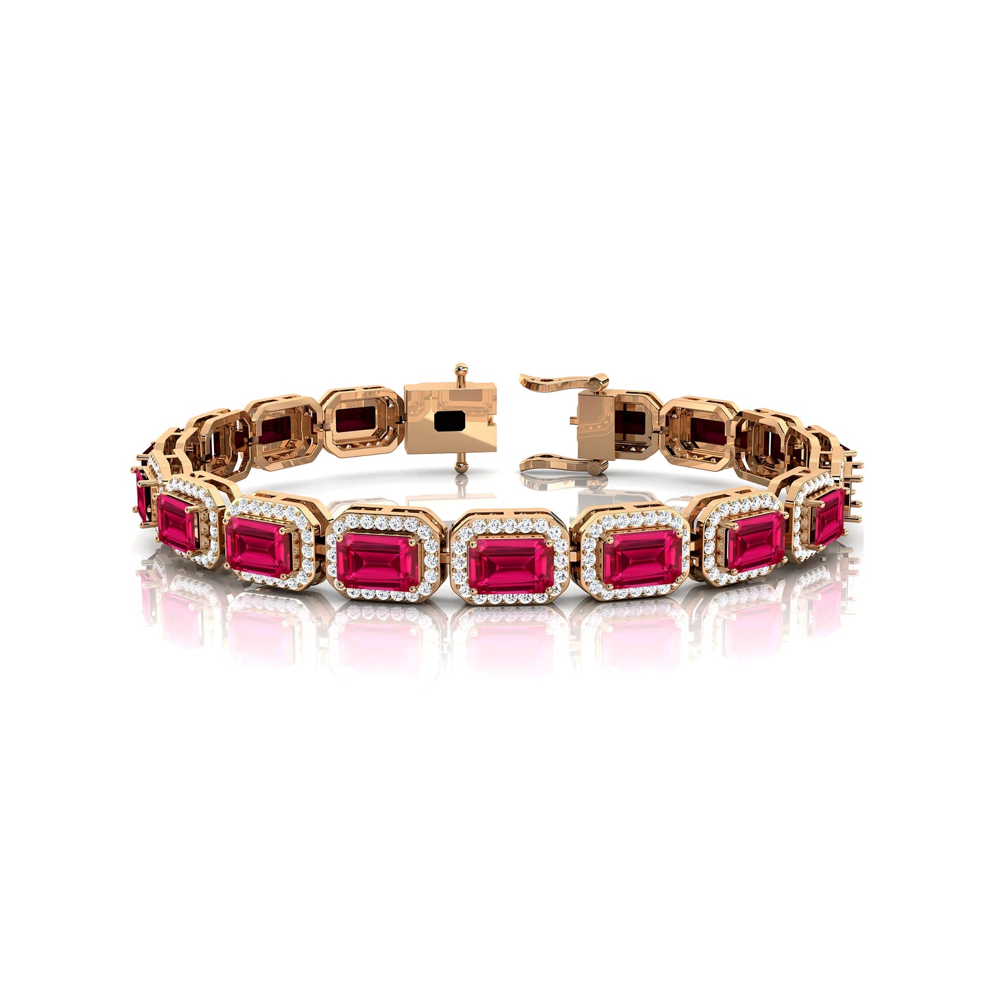 High Quality 14K Gold Natural Diamond & Pink Sapphire Tennis Bracelet Valentine's Gifts OEM/ODM Beautiful Fine Jewelry Bracelets