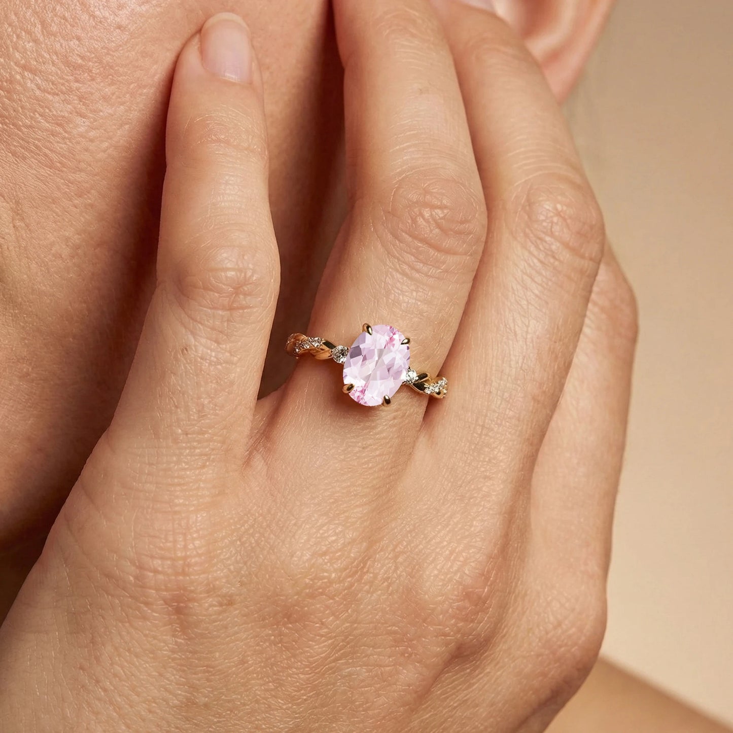 Genuine Morganite Gemstone Real Diamonds Halo Style Solitaire Rings Rhodium 18k Solid Rose White Yellow Gold Jewelry for Party