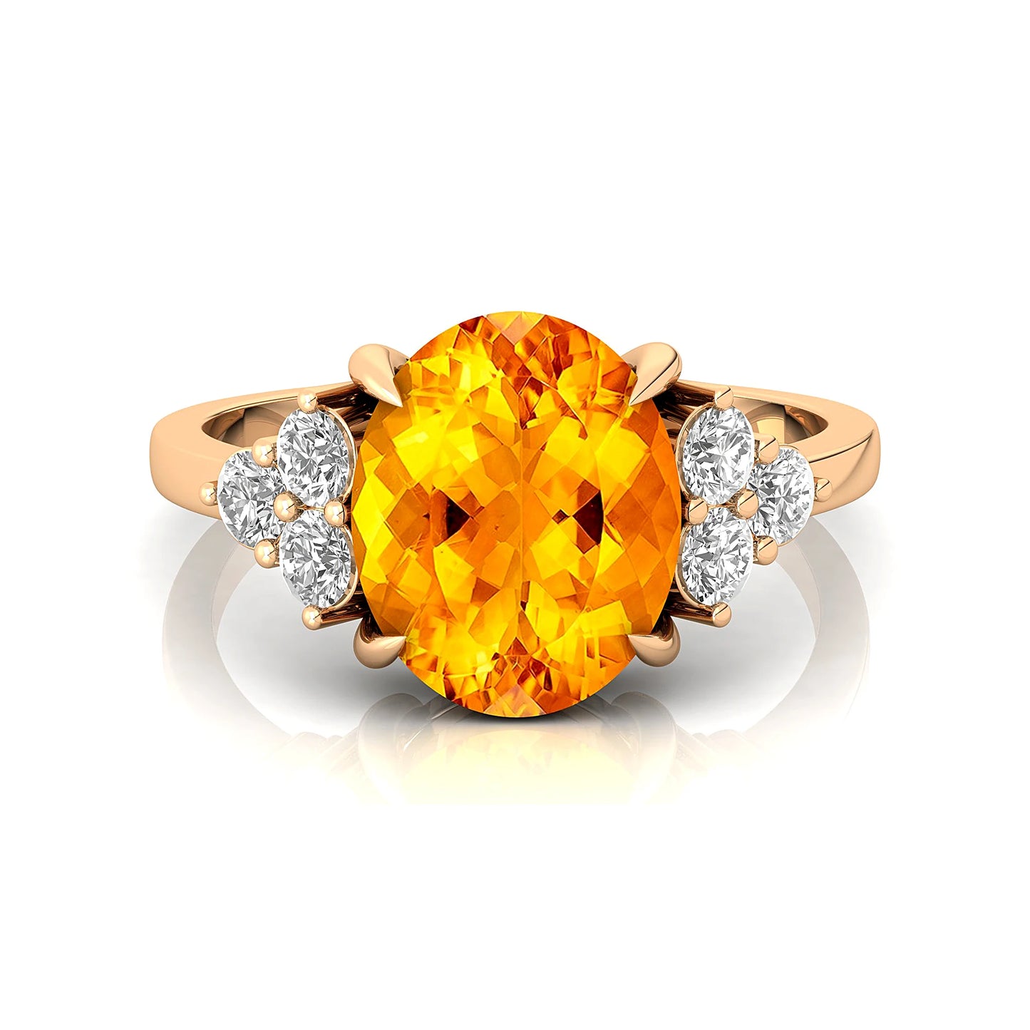 Luxury Solid Gold Oval Cut Citrine Gemstone Ring Real Diamonds Pave Setting Certified Statement Wedding Engagement Ring Party