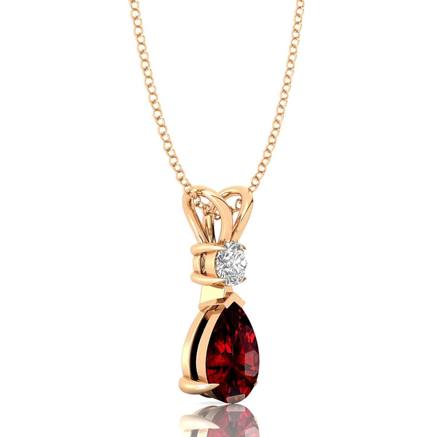 Diamond With Pear Shaped Red Garnet 14k Solid Gold Teardrop Pendant Prong Setting Halo Solitaire Pendants Necklace Fine Jewelry