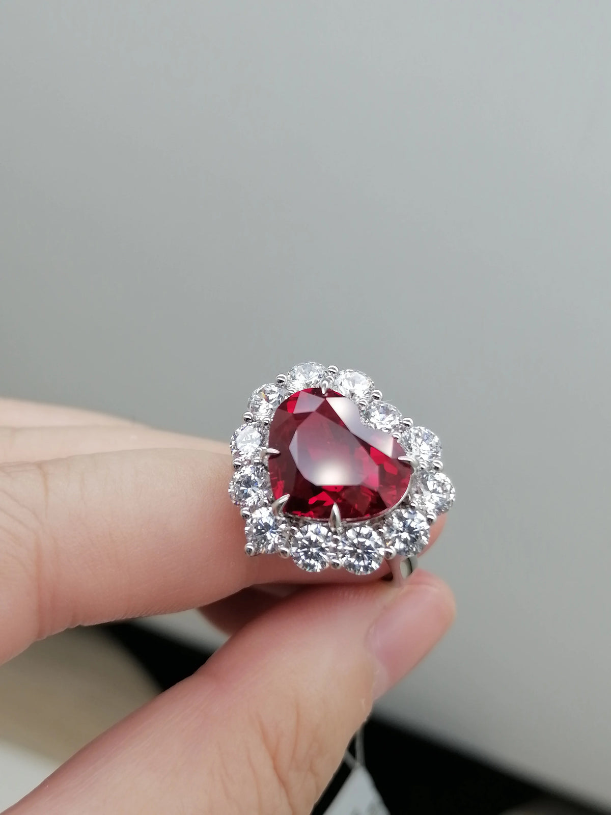 Gemfiori Anster Heart Cut Lab Created Diamonds and Ring S925 Sterling Silver Lab Made Ruby Women Ring