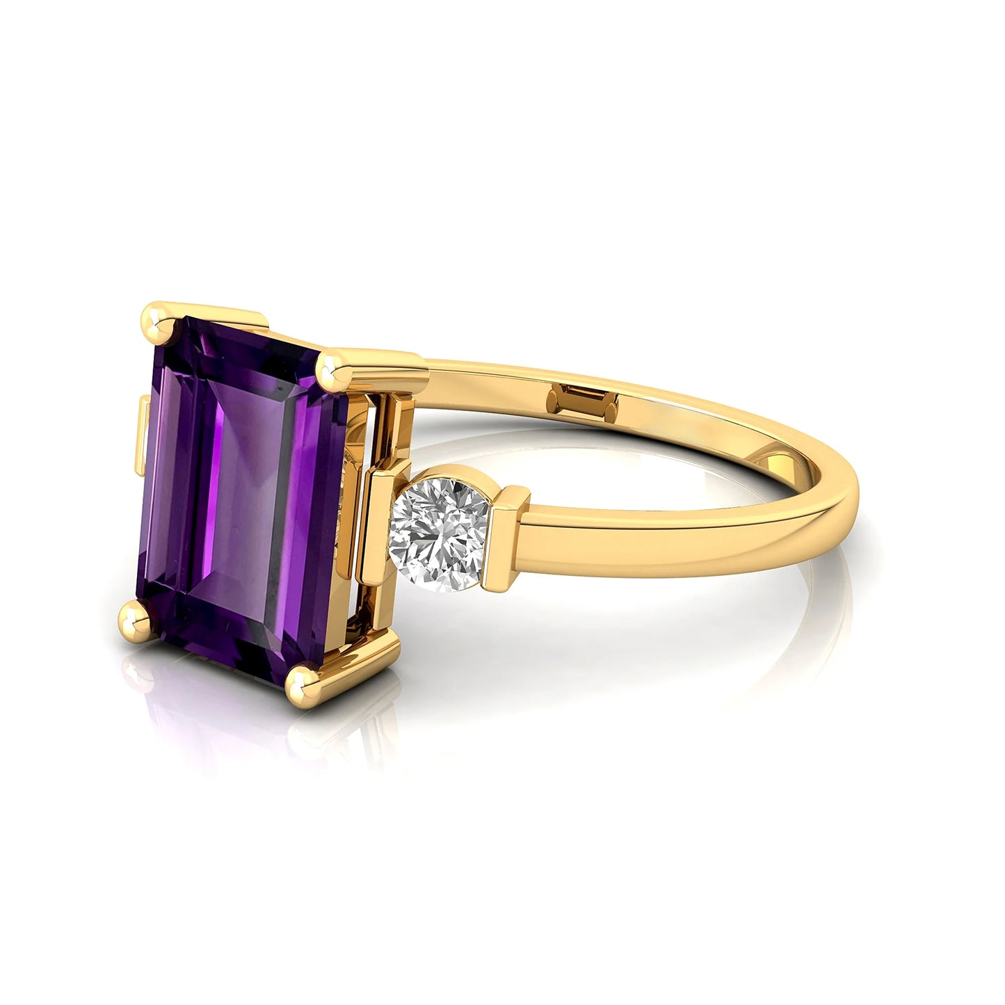 Customized 14k 18k Solid Yellow Gold 7x9 Emerald Cut Amethyst Gemstone Rings for Wedding and Gift Occasions